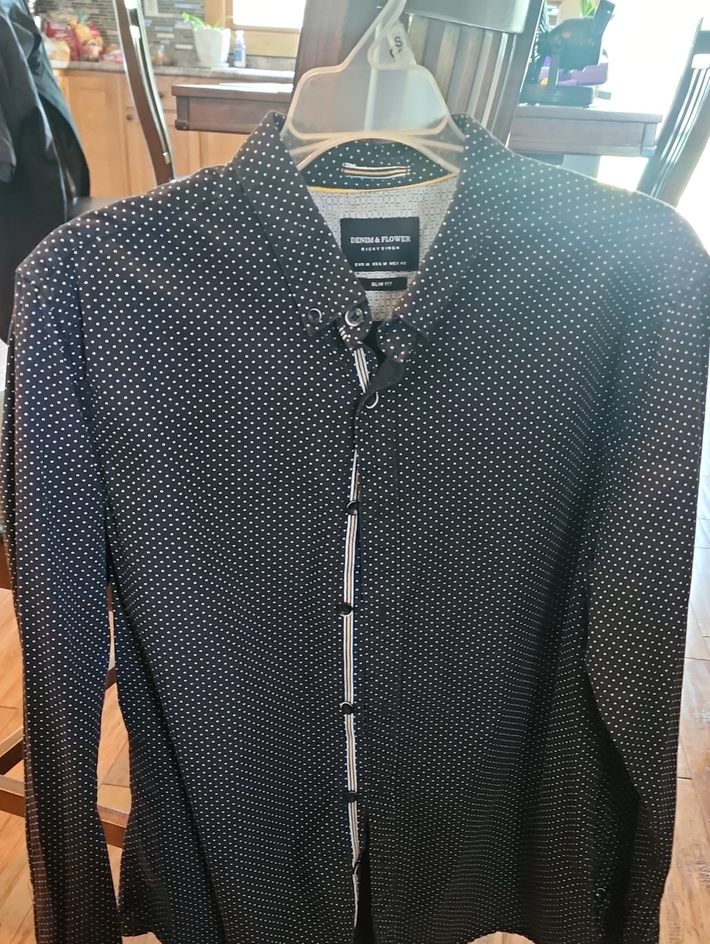 Denim & Flower Black with White Micro-Polka Dot Button Shirt